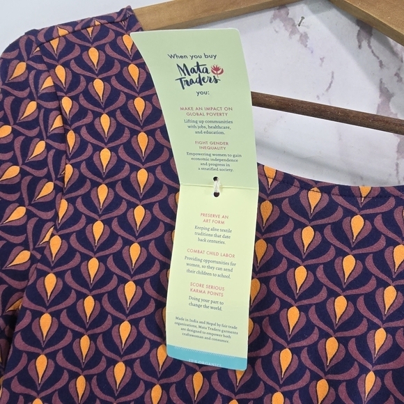 Mata Traders Dress Womens Medium Pattern Half Sleeve Organic Novela Plum Bloom - Picture 10 of 12